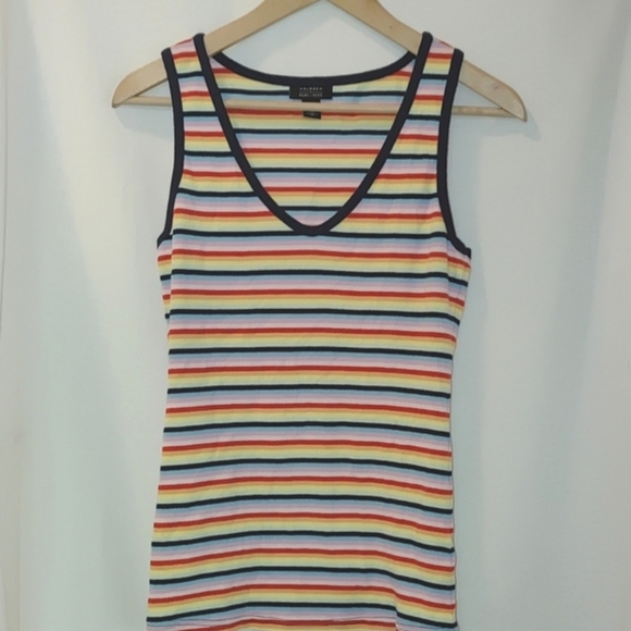 Halogen x Atlantic Pacific Rainbow Stripe Vneck Sleeveless Tank Ribbed XS Pride‎ - Picture 2 of 6